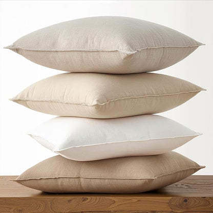 Neutral Pack of 4 Solid Linen Pillow Covers Decorative Modern Press Edge Design Throw Pillow Covers Soft Accent Boho Couch Pillowcases Farmhouse for Living Room Bed Sofa 16x16 Inch