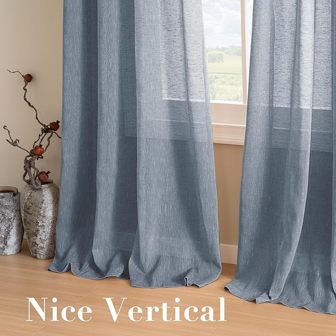 H.VERSAILTEX Linen Semi Sheer Curtains 72 inch Length Energy Saving Easy Care Privacy Protection Nickel Grommet Window Panels/Drapes for Nursery Room/Living Room (Set of 2, Denim)