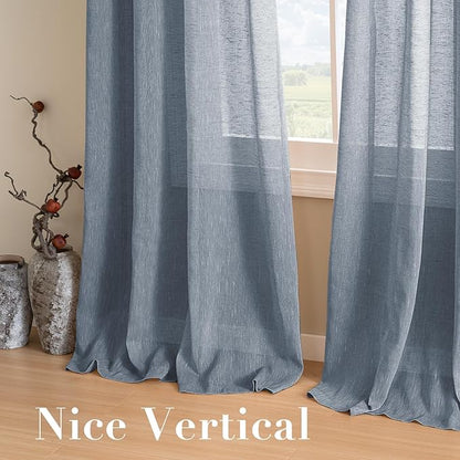 H.VERSAILTEX Linen Semi Sheer Curtains 72 inch Length Energy Saving Easy Care Privacy Protection Nickel Grommet Window Panels/Drapes for Nursery Room/Living Room (Set of 2, Denim)