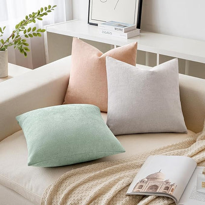 MIULEE Pack of 2 Decorative Throw Pillow Covers Soft Chenille Throw Pillows Solid Textured Cushion Covers for Spring Couch Sofa Bedroom Living Room 20x20 Inch, Light Green