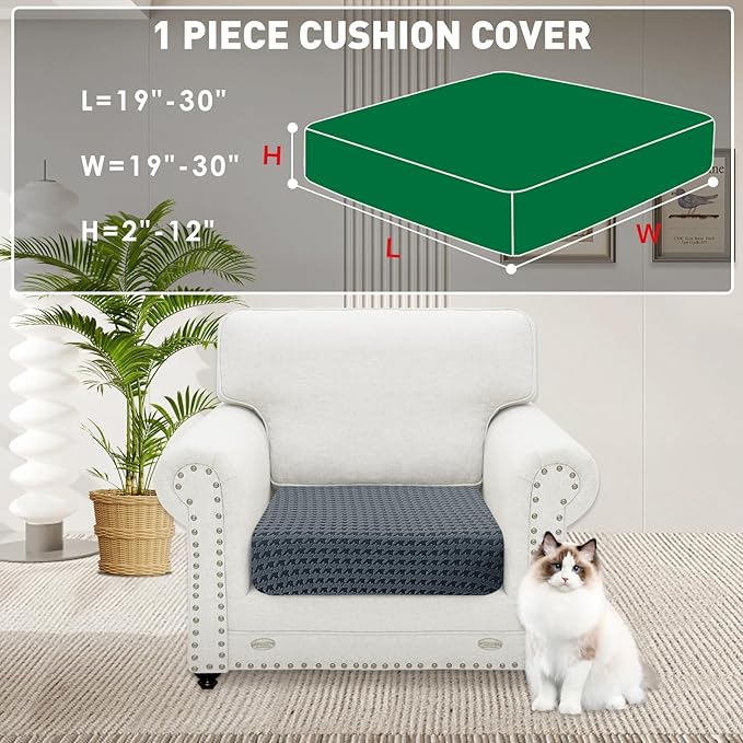 MAXIJIN Couch Cushion Covers for Sectional Sofa, Stretch Sofa Cushion Cover Washable Furniture Protector with Elastic Bottom & Non-Slip Strap for Pets Kids (1PC Seat Cover, Dark Gray)
