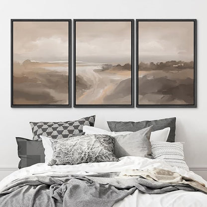 MUDECOR Framed Canvas Print Wall Art Serene Landscape Neutral Coastal Illustrations Realism Decorative for Living Room, Bedroom, Office - 24"x36"x3 Black