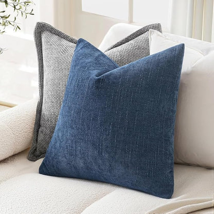 MIULEE Pack of 2 Decorative Throw Pillow Covers Soft Chenille Throw Pillows Solid Textured Cushion Covers for Couch Sofa Bedroom Living Room 18x18 Inch, Navy Blue