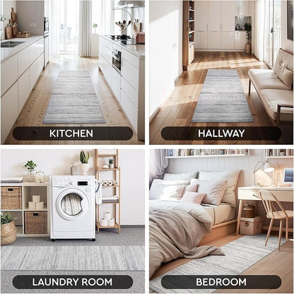 2x8 Runner Rug Machine Washable Non Slip Area Rug Distressed Neutral Moroccan Boho Rug Ultra Soft Floor Runners for Hallways for Entryway Laundry Room Kitchen, Grey