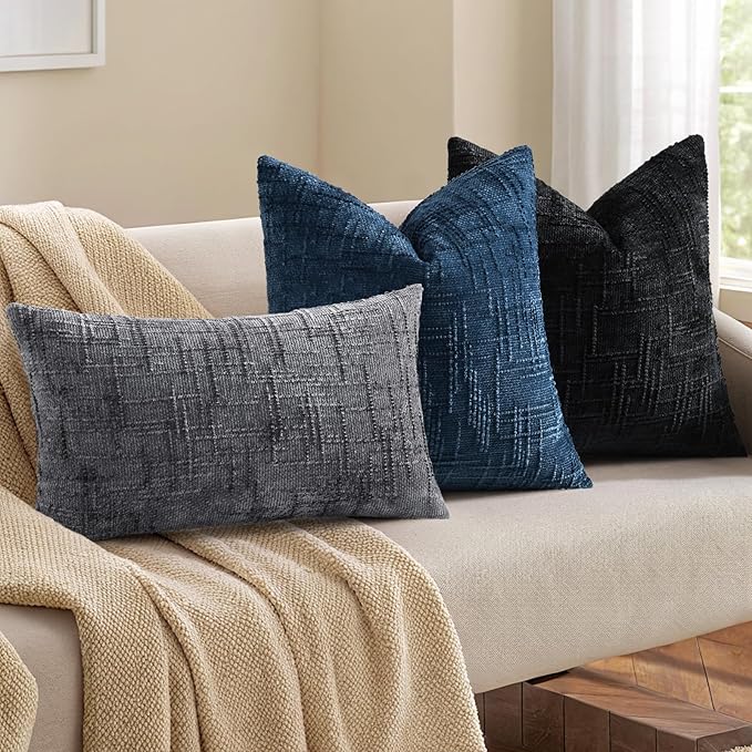 decorUhome Spring Dark Grey Chenille Throw Pillow Covers 12x20 Set of 2 Textured Slubby Couch Pillow Covers Farmhouse Accent Modern Neutral Decorative Pillow Cases for Bed Sofa Living Room