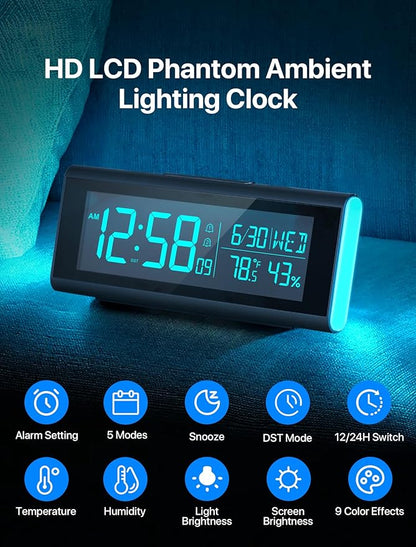 MASHI Alarm Clocks for Bedrooms, 8.54" LED Digital Clock with 9 Color Changing Night Light, Adjustable Brightness, DST,Heavy Sleepers,Temperature for Living Room, Ideal Gift for Kids,Teens,Seniors