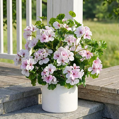 Artificial Flowers for Outdoors 17.7In Artificial Geraniums for Indoor Fake Flowers 4PCS Uv Resistant Artificial Outdoor Flowers for Indoor Home Decor Outdoor Garden Decoration(Pinkish White)