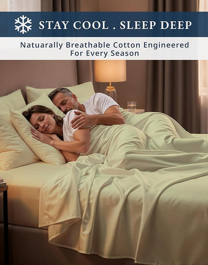 LANE LINEN Ultra Soft California King Sheets Set,100% Egyptian Cotton Mercerized Fully Elasticized with French Seam on Fitted Hotel Like Thick Luxury Bed Sheets - Sea Foam