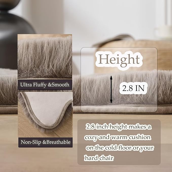 1700GSM Fuzzy Faux Sheepskin Fur Area Rug,Extra Soft Faux Fur Mat,Fluffy Shaggy Fur Rug for Bedroom Living Bedside Rug Room Decor-Taupe, 4 x 6 ft