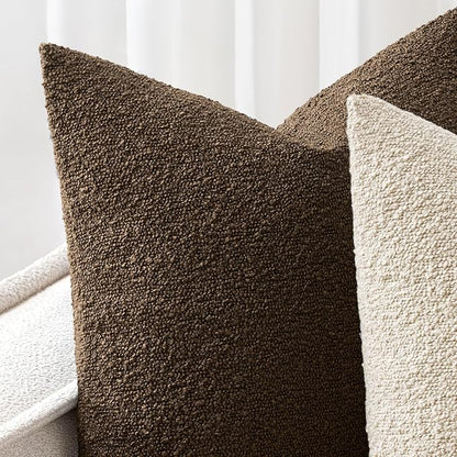 Woaboy Pack of 2 20x20 Inch Decorative Boucle Throw Pillow Covers Textured Square Pillowcaes Accent Solid Cozy Soft Cushion Covers Home Decor for Sofa Couch Living Room Home Decor,Chocolate