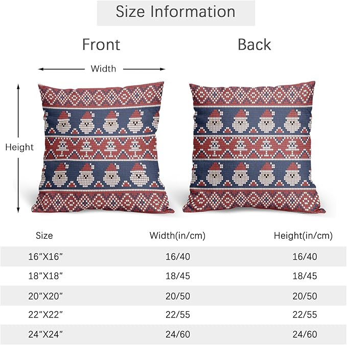 Dark Blue Red Christmas Pillow Covers 24x24 Set of 2 Xmas Santa Tree Pattern Rustic Decorative Outdoor Farmhouse Pillowcases Decorations Winter Holiday Throw Cushion Cover Decor for Couch Sofa Bed