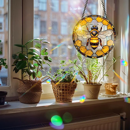 Bimkole Bee Sun Catchers Indoor Window - Animals Acrylic Suncatcher Hanging Decoration for Living Room Bedroom Summer Home Balcony Outdoor Garden Ornaments Decoration 7.8x7.8 Inch