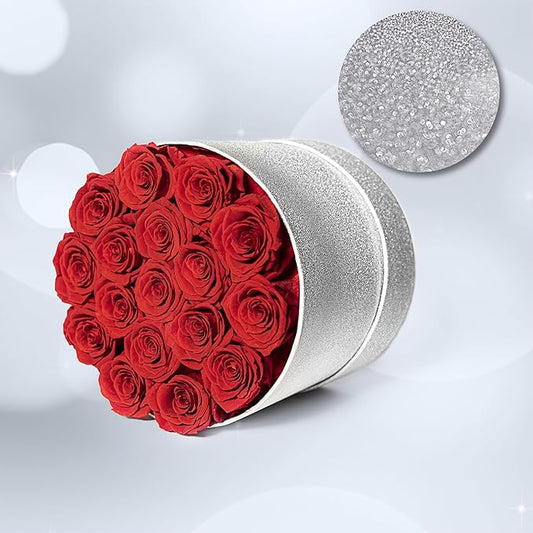 17 Red Flowers in Glitter Box, Birthday Gifts for Women, Preserved Flowers, Mothers Day Roses Gift for Mom