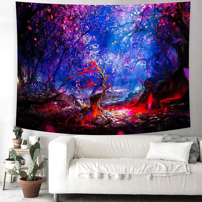 Delur Fantasy Forest Tapestry Enchanted Magical Fairy Tale Tree of Life Wall Hanging Tapestry Mystical Psychedelic Landscape Nature Headboard for Bedroom Living Room Home Decor (51.2" x 59.1")