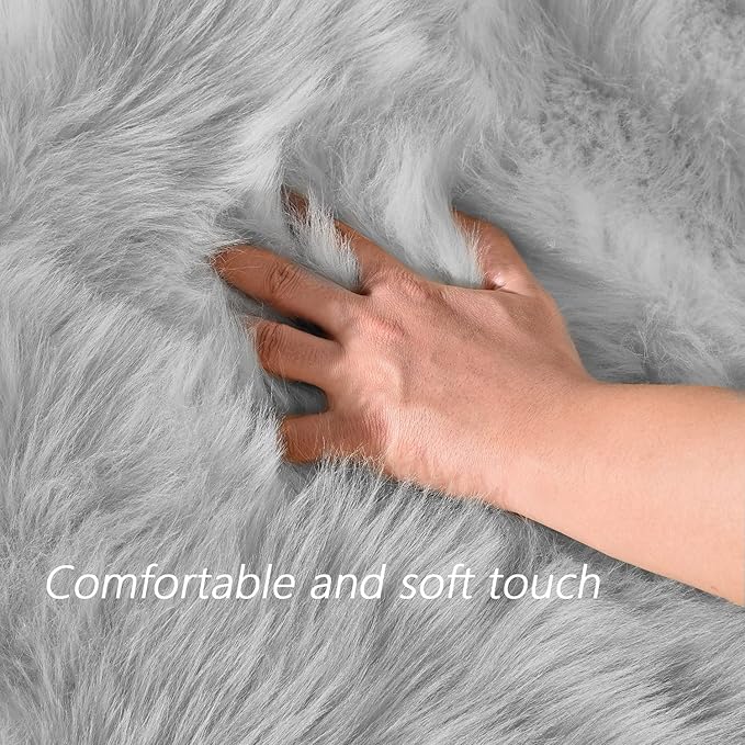 Latepis Washable Area Rugs 9x12 Living Room Gray Fur Rug Super Large Faux Sheppskin Rug Fluffy Rugs for Bedroom Office Home Décor Rectangle