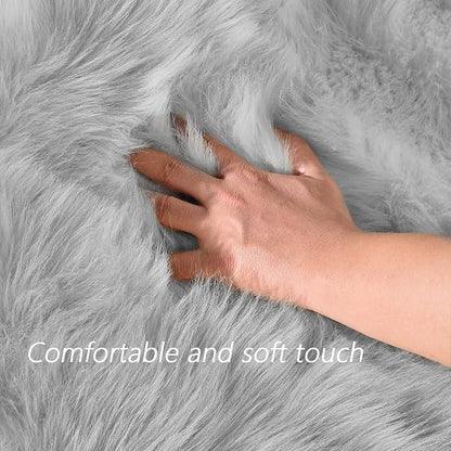 Latepis Round Area Rugs 8 Feet Grey Fuzzy Rug Fluffy Shag Throw Rugs Washable Faux Sheepskin Fur Plush Rug for Living Room Bedroom Floor Home Decor