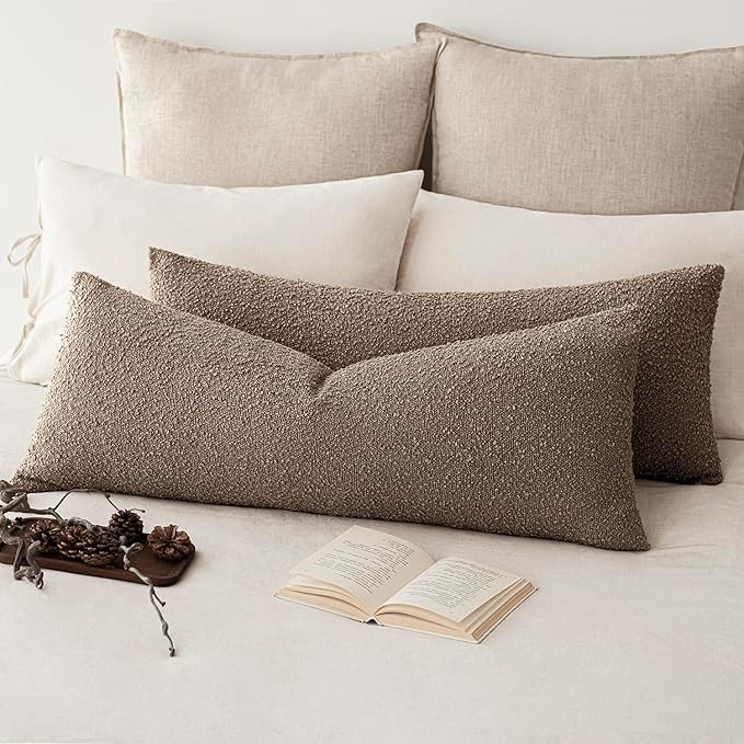 Foindtower Decorative Textured Boucle Throw Pillow Covers Accent Solid Pillow Cases Neutral Long Body Lumbar Couch Cushion Case for Chair Sofa Bedroom Living Room Home Decor 14x36 Inch,1PC,Light Brown