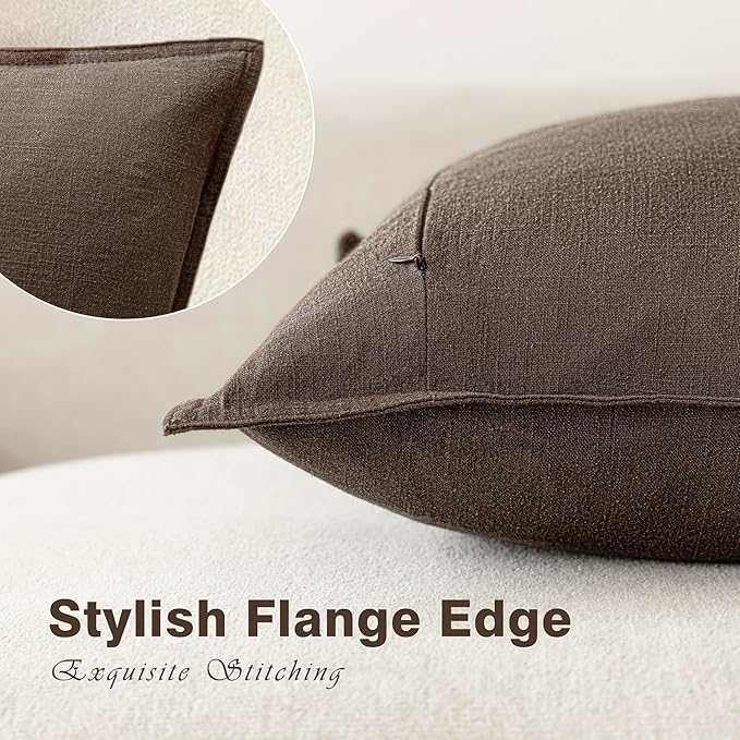Foindtower Pack of 2, Decorative Linen Soild Throw Pillow Covers Soft Accent Cushion Case Boho Farmhouse Neutral Pillowcase for Couch Sofa Bedroom Living Room Home Decor 20 x 20 Inch Reddish Brown