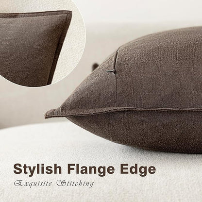 Foindtower Pack of 2, Decorative Linen Soild Throw Pillow Covers Soft Accent Cushion Case Boho Farmhouse Neutral Pillowcase for Couch Sofa Bedroom Living Room Home Decor 22 x 22 Inch Reddish Brown