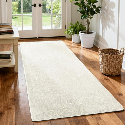 PURE ERA Carpet Stair Tread Landing Mat Area Rug Ultra Plush Shag Soft Non Slip Skid Resistant Tape Free Indoor Doormat Washable Reusable White 2' X 6'