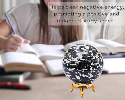 Amazing Gemstone Black & White Tourmaline Crystal Ball with Stand - 2.5" Inches Large Crystal Sphere Meditation Balls for Witchcraft and Decorative Balls