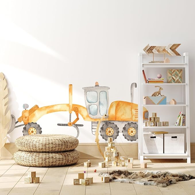 Construction Grader Ground Leveling Machine Tractor Wall Decal for Boys Room, Peel Stick Removable Fabric Wall Sticker, Nursery or Playroom Decor, Repositionable (30 inch: 12" Tall x 30" Wide)