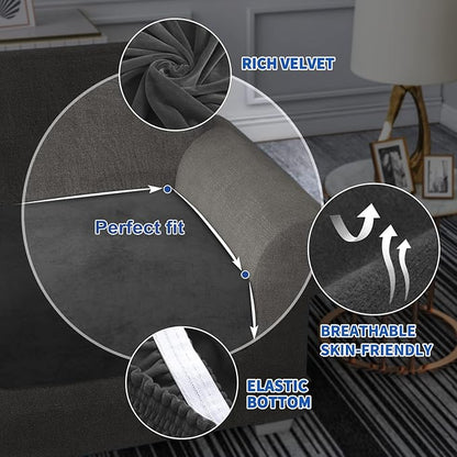 MAXIJIN Velvet Stretch Cushion Covers Fitted Couch Cushion Slipcovers Sofa Seat Cushion Covers for Individual Cushions with Elastic Bottom (3 Piece Sofa Seat Slipcovers, Gray)
