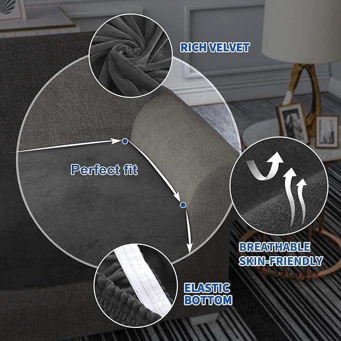 MAXIJIN Velvet Stretch Couch Cushion Covers Soft Loveseat Cushion Cover Replacement Sofa Seat Cushion Slipcovers RV Protector with Elastic Bottom (1 Piece Loveseat Cushion Cover, Gray)