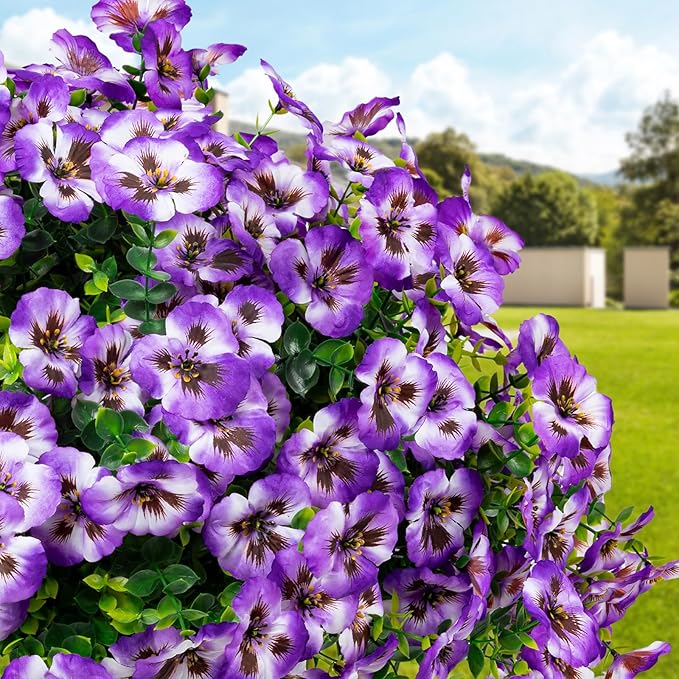 Artificial Flowers, 24 Bundles, Decorative Bouquets for Home, Wedding, Garden, Office Decor (Purple White)