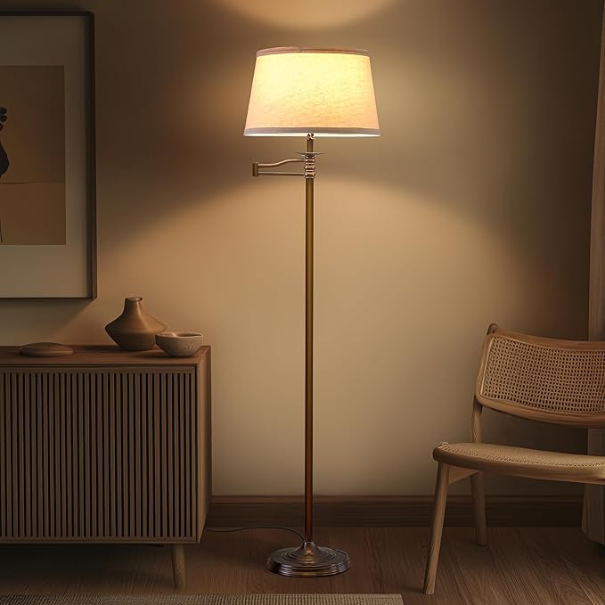 Brightech Caden LED Floor Lamp - Tall Standing Lamp with Swing Arm for Living Rooms & Offices - Industrial Bronze