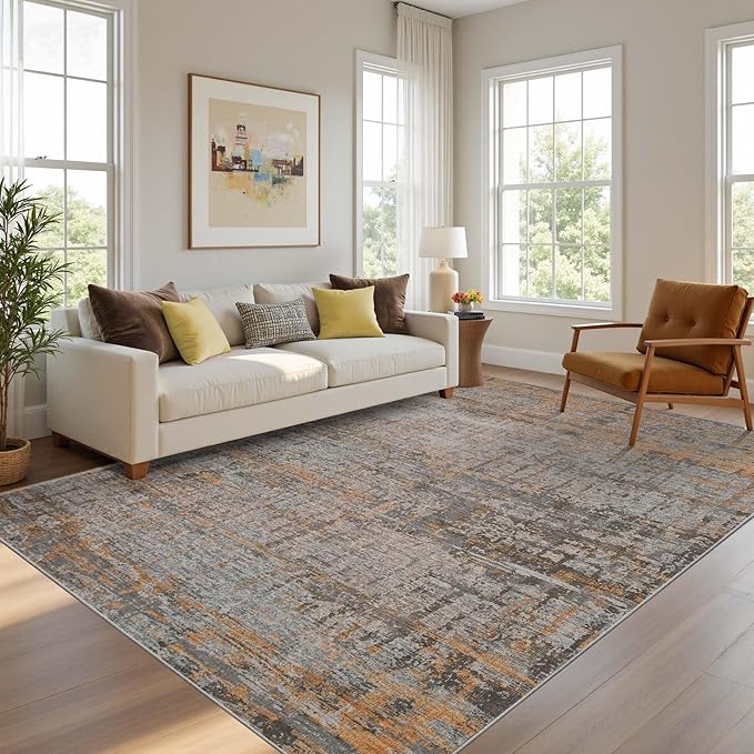 5x7 Area Rugs for Bedroom Living Room,Non-Slip Washable Modern Abstract Rugs for Dining Room, Foldable Thin Indoor Carpet Stain Resistant(Taupe)