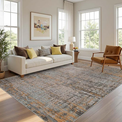 5x7 Area Rugs for Bedroom Living Room,Non-Slip Washable Modern Abstract Rugs for Dining Room, Foldable Thin Indoor Carpet Stain Resistant(Taupe)