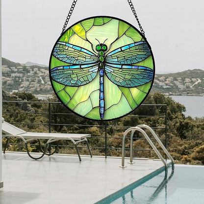 Stained Glass Window Hanging 4 Pcs Set Butterfly Dragonfly Bee Ladybug Large 15" - Suncatcher Door Garden Sun Catcher Decor Birthday Mother's Day for Mom Woman Nana Men