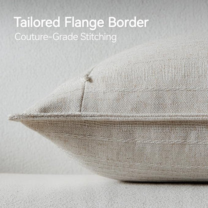 a moment Linen Pillow Covers Set of 2,Boho Farmhouse Throw Pillowcases Neutral Textured Decorative Covers for Couch Sofa Bed,Soft Linen Blend Accent Case Cushion Living Room Home Decor 20"x12"Ivory