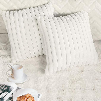 2 Pack Pillow Covers, 20x20 Faux Fur Square Throw Pillow Covers for Living Room Decorations Throw Pillow Case, Throw Pillow Cover Cushion Cover for Home Sofa Bedroom Car, White