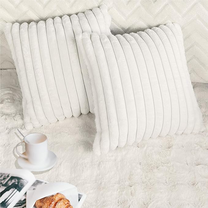 2 Pack 24x24 Pillow Cover Velvet Pillow Covers, Faux Fur Square Throw Pillow Covers for Living Room Decorations Throw Pillow Case, Throw Pillow Cover Cushion Cover for Home Sofa Bedroom Car, White