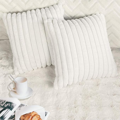 2 Pack 24x24 Pillow Cover Velvet Pillow Covers, Faux Fur Square Throw Pillow Covers for Living Room Decorations Throw Pillow Case, Throw Pillow Cover Cushion Cover for Home Sofa Bedroom Car, White