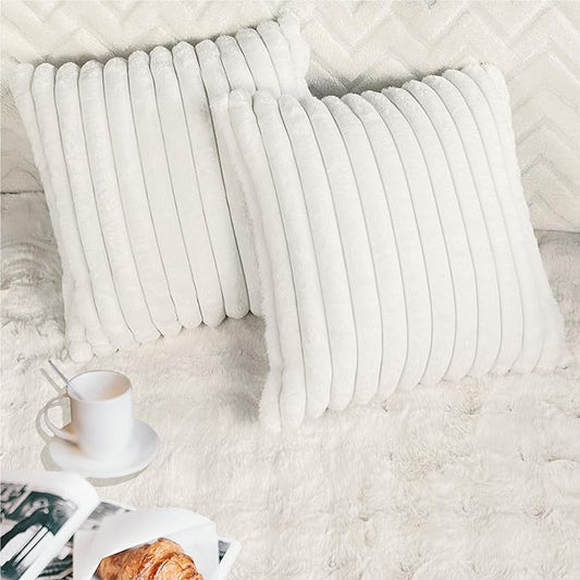 2 Pack 24x24 Pillow Cover Velvet Pillow Covers, Faux Fur Square Throw Pillow Covers for Living Room Decorations Throw Pillow Case, Throw Pillow Cover Cushion Cover for Home Sofa Bedroom Car, White