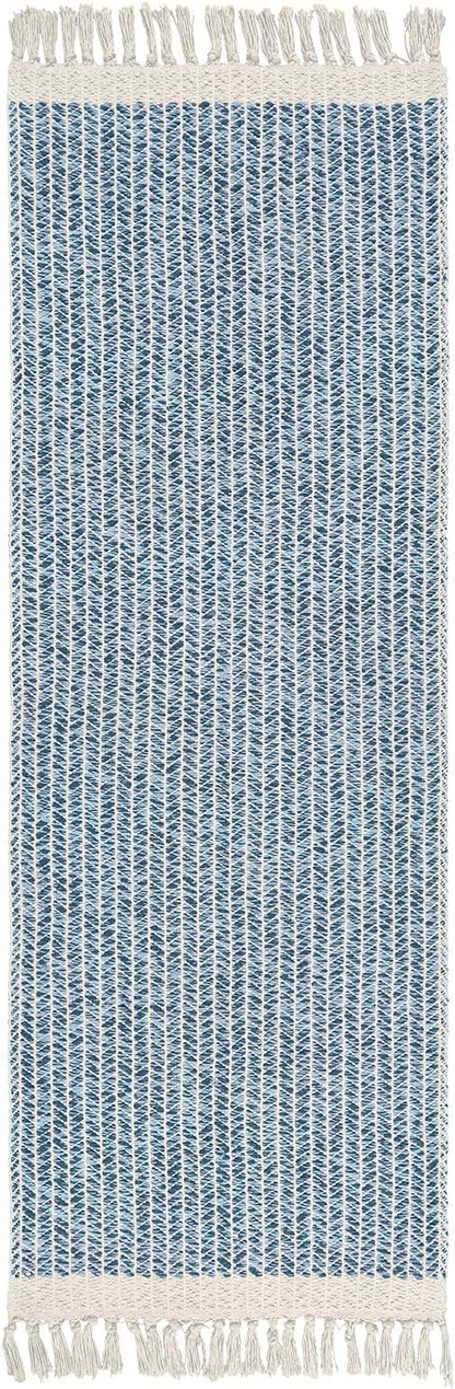 Lahome Boho Kitchen Runner Rugs, 2x6 Laundry Room Rug Lightweight Bathroom Runner Woven Cotton Throw Mat with Tassels, Farmhouse Washable Blue Rug Low Pile Runners for Hallways Entry