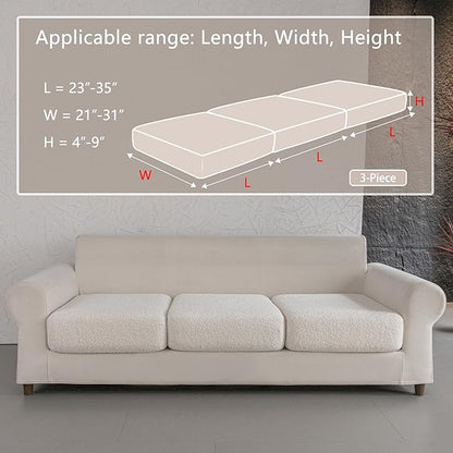 Couch Cushion Covers for Sectional Sofa, Stretch Soft Sofa Slipcovers Washable Wear-Resistant Universal Furniture Protector for Living Room(3 Seaters Covers, Ivory)