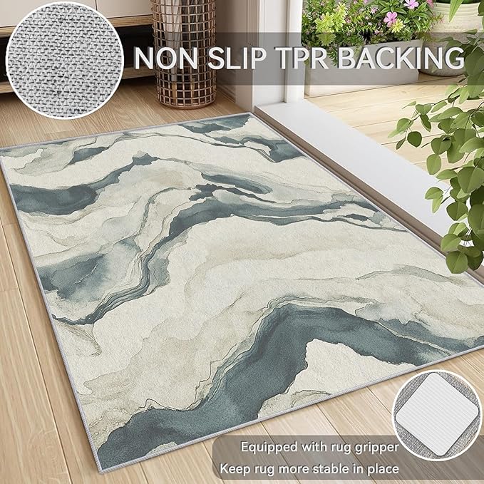 Swirl Rugs for Living Room - Abstract Rug, 3x4 Rug, Contemporary Area Rug & Room Decor, Modern Carpet & Home Decor, Washable Non Slip Anti Skid Rugs