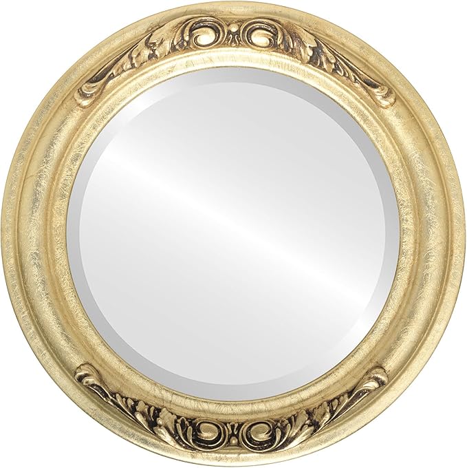 OVALCREST Round Beveled Wall Mirror for Home Decor - Florence Style - Gold Leaf - 28x28 Outside Dimensions