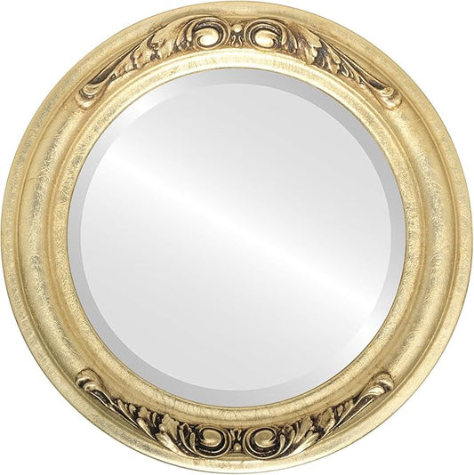 OVALCREST Round Beveled Wall Mirror for Home Decor - Florence Style - Gold Leaf - 28x28 Outside Dimensions