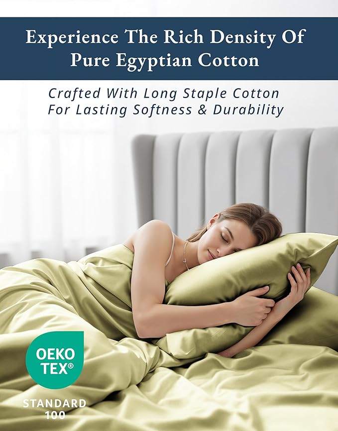 100% Egyptian Cotton King Size Sheets Set – Silky Sateen Weave for Winter Sleep Comfort, Buttery Soft & Durable Christmas Sheets King Size, Snug Fit 15" Deep Pocket, Hotel Comfort at Home - Mineral