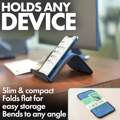 Folden Airplane Phone Holder, Flexible Cell Phone Holder, Folding Cellphone Stand for Desk, Bed, Office, Treadmill - Airplane Gadgets for Long Travel Accessories - Plane Essentials (Blue Denim)
