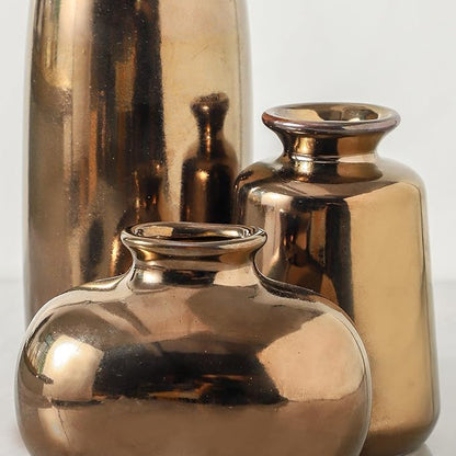 Ceramic Vase Set of 3,Small Modern Farmhouse Pottery Vases, Neutral Rustic Vases for Pampas Grass, Dried & Fresh Flowers - Ideal for Bedroom, Living Room, Bookshelf, Mantel, Centerpiece Table Decor