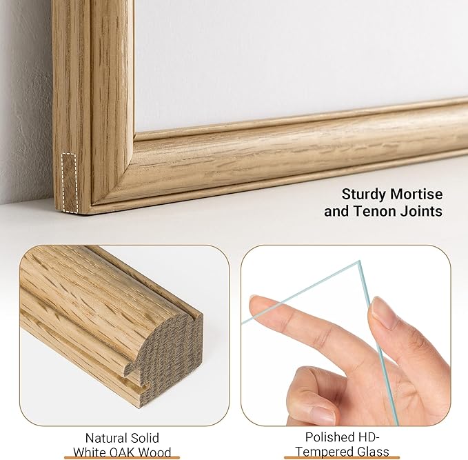 Heimlove 12x12 Picture Frame,12 x 12 Solid White Oak Square Photo Frame with Tempered Glass,12"x12" Handcrafted Wood Frame Matted to 8x8 Photos for Wall Hanging Photo Frame Art Photo and Prints,3 Pack