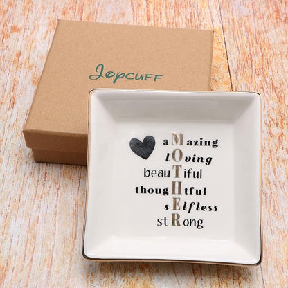 JoycuFF Birthday Gifts for Mom Ring Trinket Dish Tray Jewelry Ring Holder Mother's Day Thanksgiving Day Christmas Gifts for Mom Mama from Daughter or Son