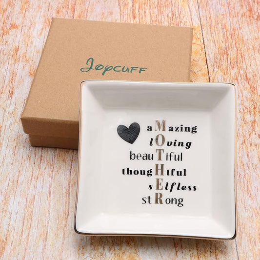 JoycuFF Birthday Gifts for Mom Ring Trinket Dish Tray Jewelry Ring Holder Mother's Day Thanksgiving Day Christmas Gifts for Mom Mama from Daughter or Son