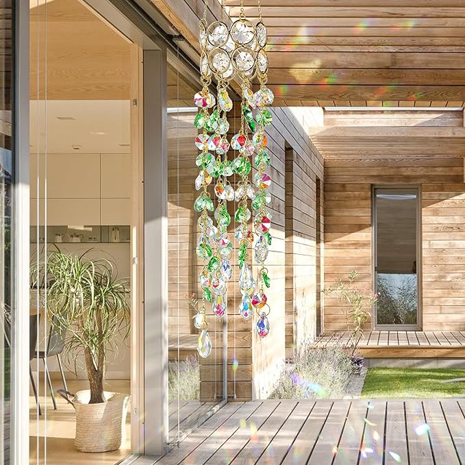 H&D HYALINE & DORA Crystal Suncatchers for Window Hanging Gold-Plated Sun Catcher for Indoor Outdoor and Party Decor Light Catcher with Gift Box (19inch, Green)